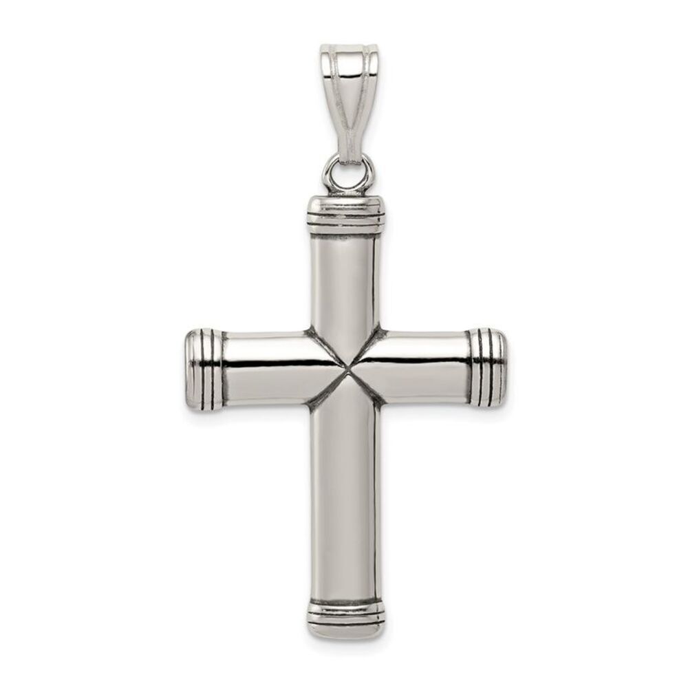 Sterling Silver Antiqued Solid 2D Latin Cross Pendant, 25 x 47mm